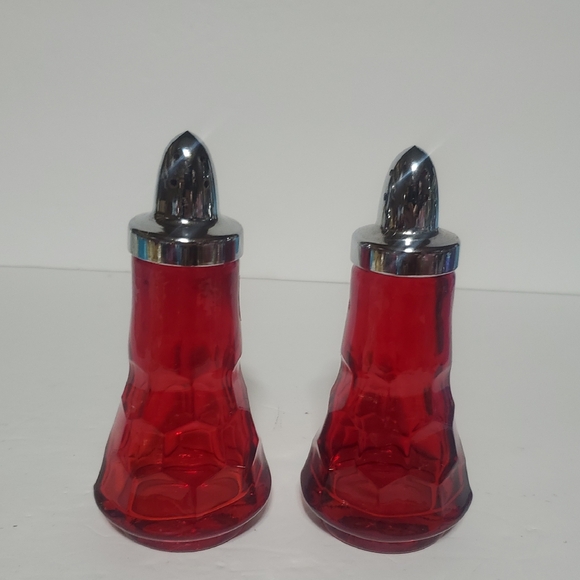 Viking Other - Ruby Red Viking Glass Salt and Pepper Shakers with Silver Tops
